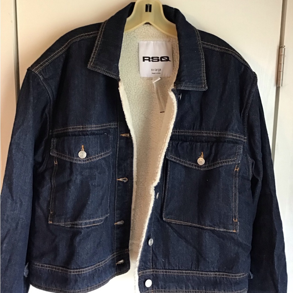 🔥🔥 Cropped Sherpa lined Denim Jacket Super soft plush interior 2XL Great deal!